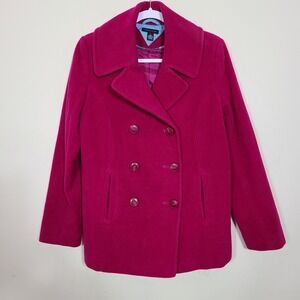 Tommy Hilfiger Pink Wool Blend Womens 8 Pea Coat Magenta Barbiecore Twee Flawed‎